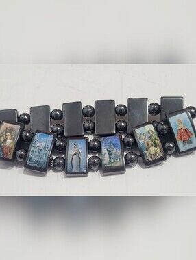 Black Religious Icon Stretch Bracelet - Sacred Image Wearable